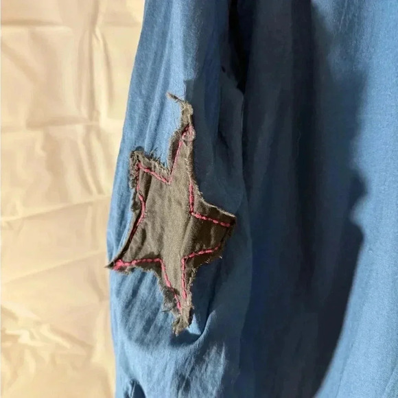 Natural Life Blue Shirt Dress with Star Patch on Elbows - Picture 4 of 7